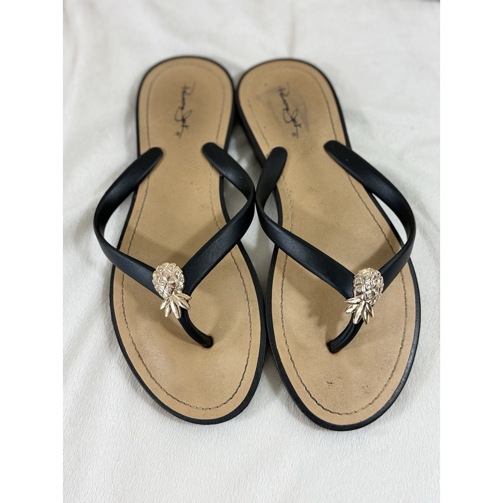 Panama Jack Flip Flop Sandals Women Size 11 Black Pineapple Tropical Resort